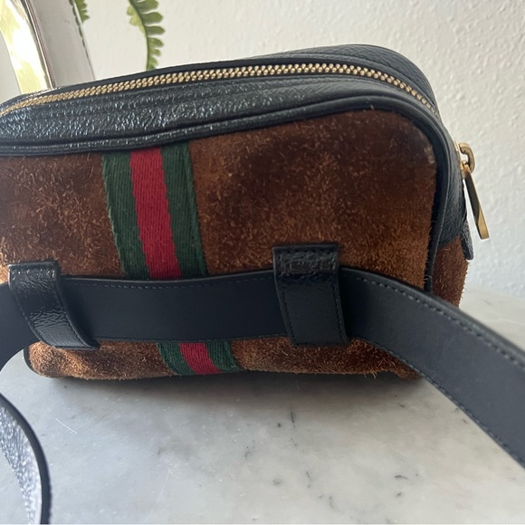 Gucci Brown and Black Suede Bag with Gold Accents - Picture 7 of 13